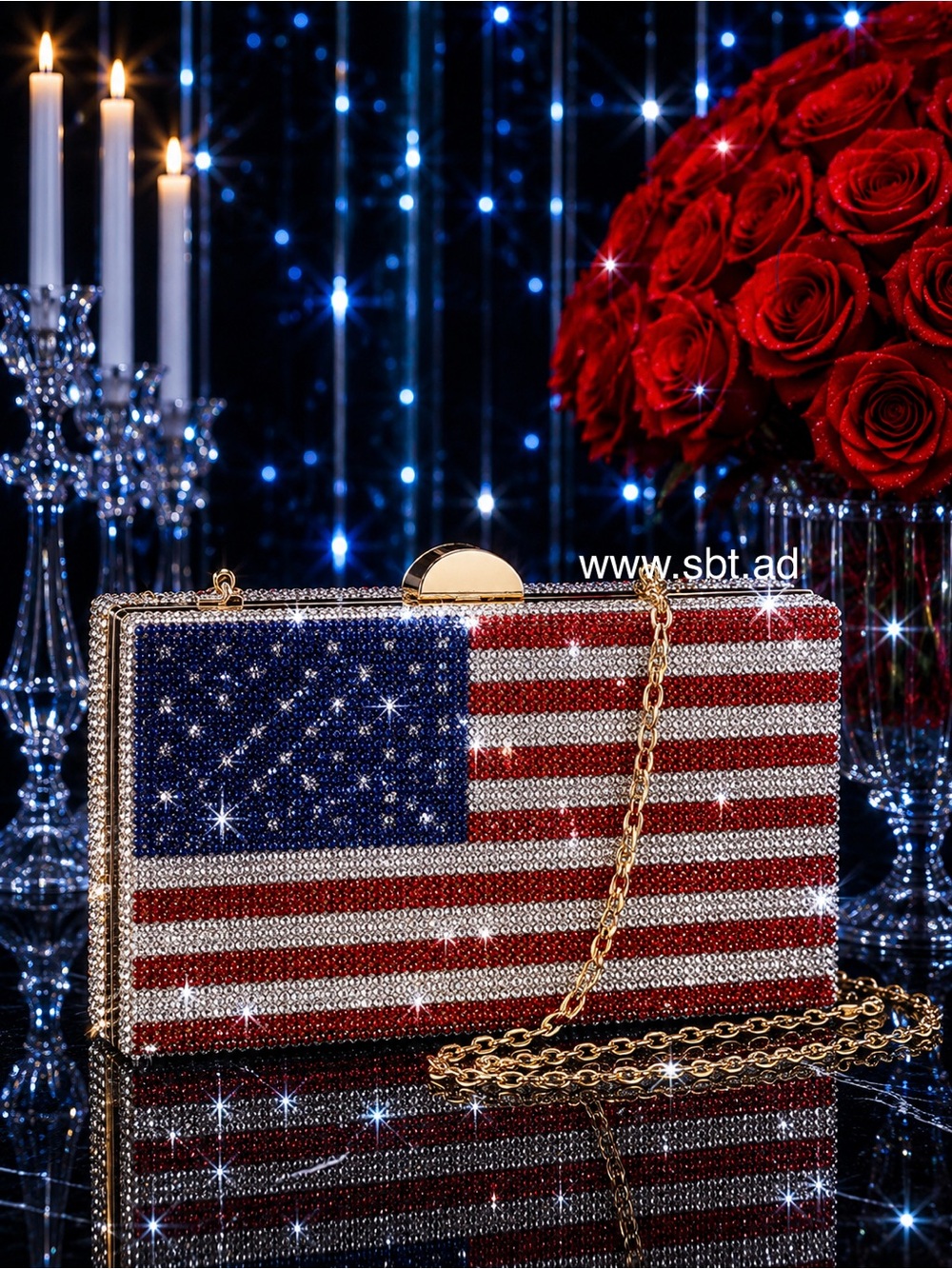 NWT Beautiful Sparkling Bling Swarovski Crystal American Flag Clutch Pur… - Picture 13 of 16